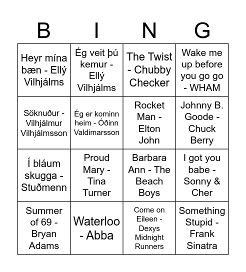 TÓNLIST Bingo Card