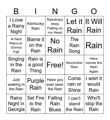 Rain Bingo Card