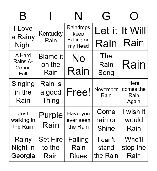 Rain Bingo Card