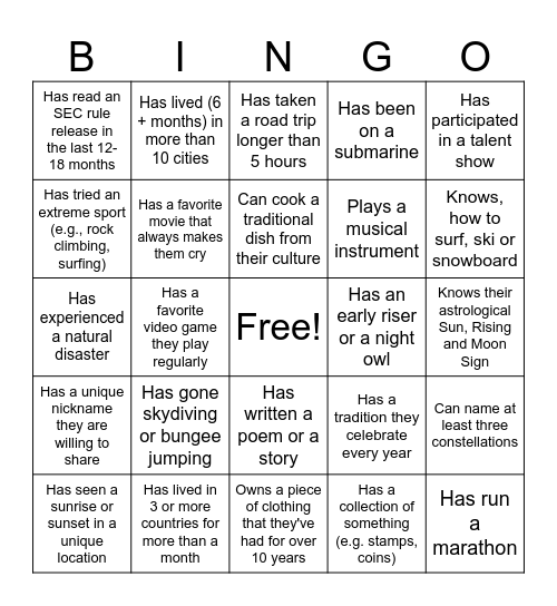 Alts Human Bingo Card