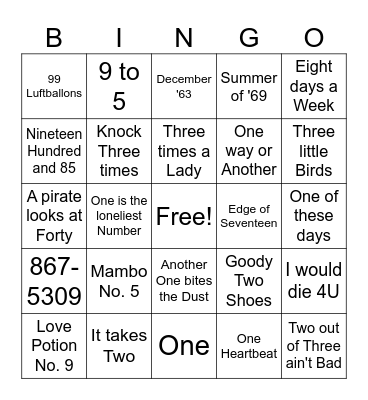 Numbers Bingo Card