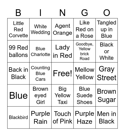 Colors Bingo Card