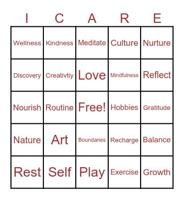 Self Care Bingo Card