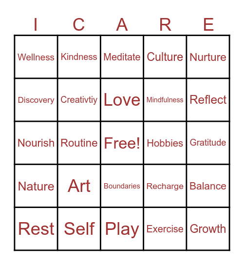 Self Care Bingo Card