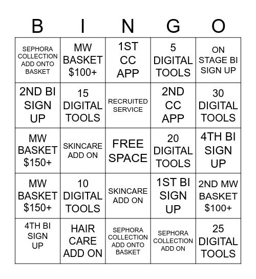 Store Objective Bingo Card