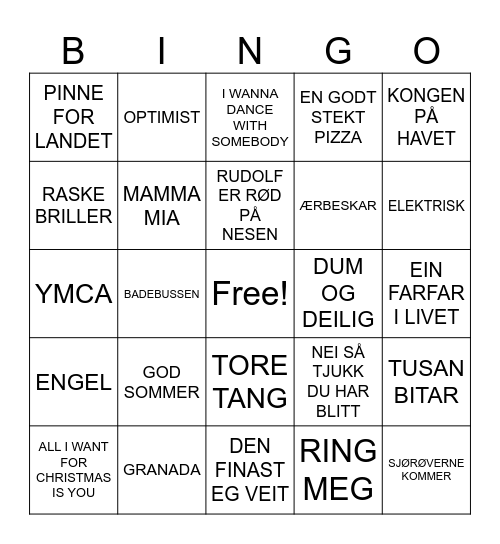 SUPERONSDAG MUSIKKBINGO Card