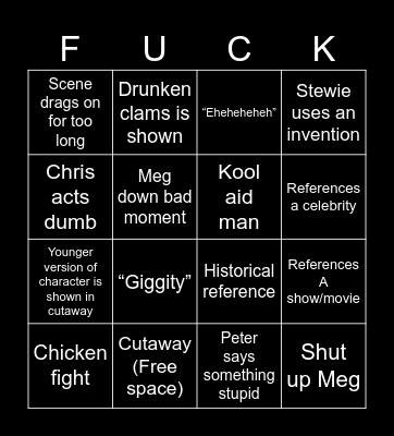 Family guy Bingo Card