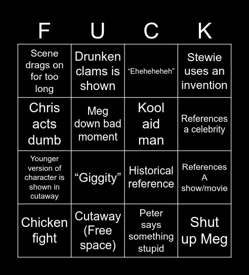 Family guy Bingo Card