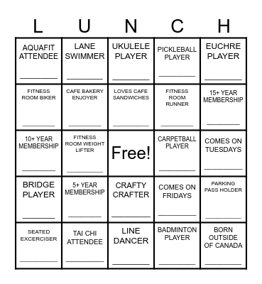 Harvest Lunch Bingo Card