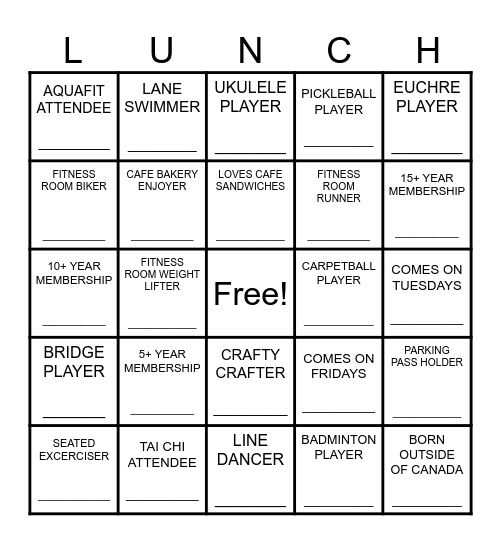 Harvest Lunch Bingo Card