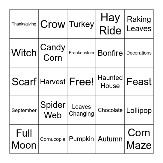 Fall Bingo Card