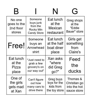 Arrowhead Village Bingo Card