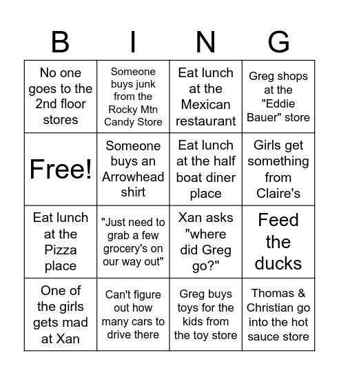 Arrowhead Village Bingo Card