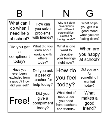 Friendship/Feelings Bingo Card