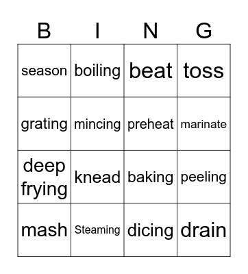 Cooking Terms Bingo Card