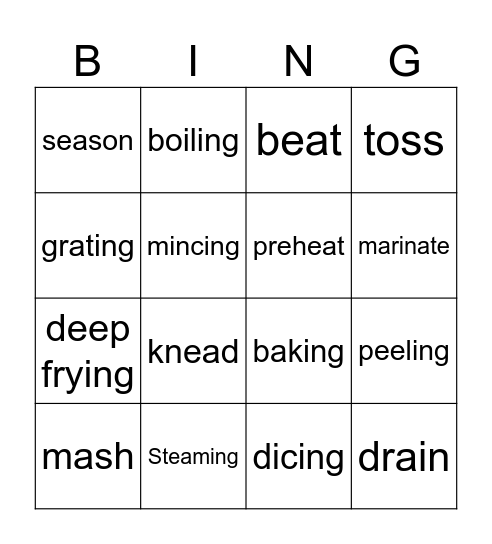 Cooking Terms Bingo Card