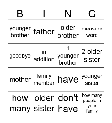 Family Bingo Card