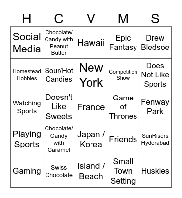 AIS People Bingo Card