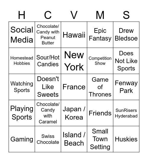 AIS People Bingo Card