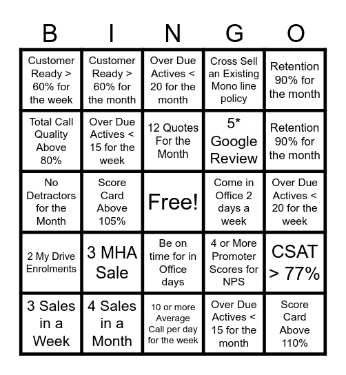 DEEKS BINGO- Service Inbound Bingo Card