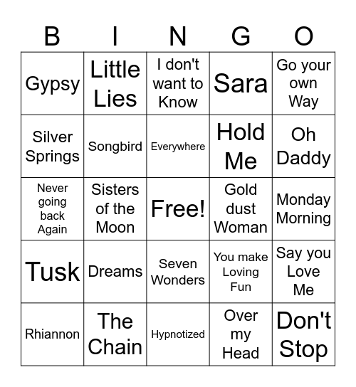 Fleetwood Mac Bingo Card