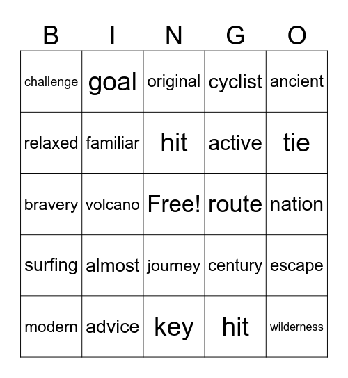 Unit 2 Bingo Card
