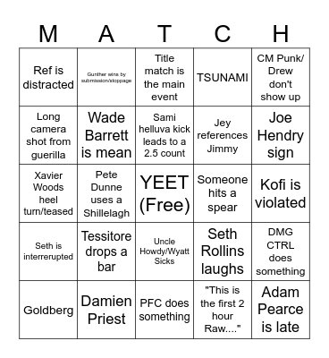 Raw 10/07 Bingo Card