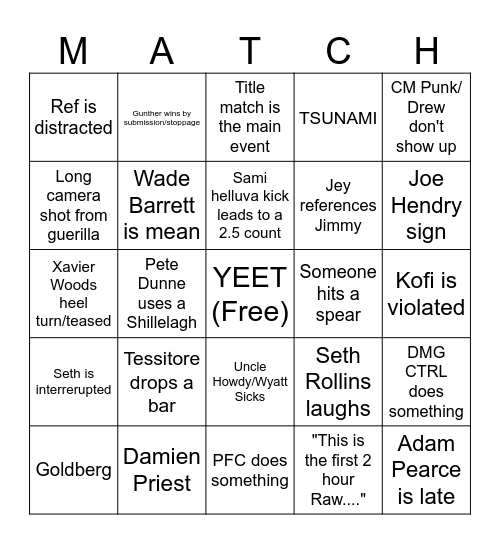 Raw 10/07 Bingo Card