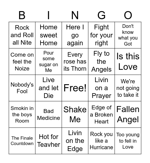 Hair Bands Bingo Card