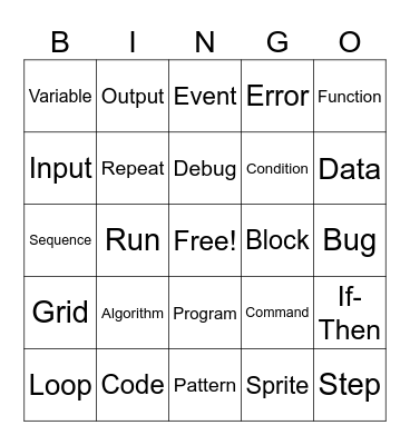 Coding for kids Bingo Card