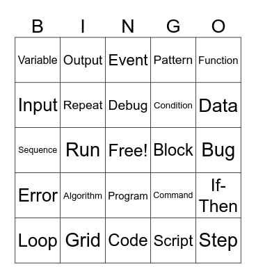 Coding for kids bingo Card