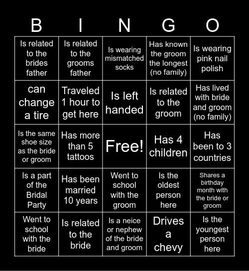 Find the guest who.... Bingo Card