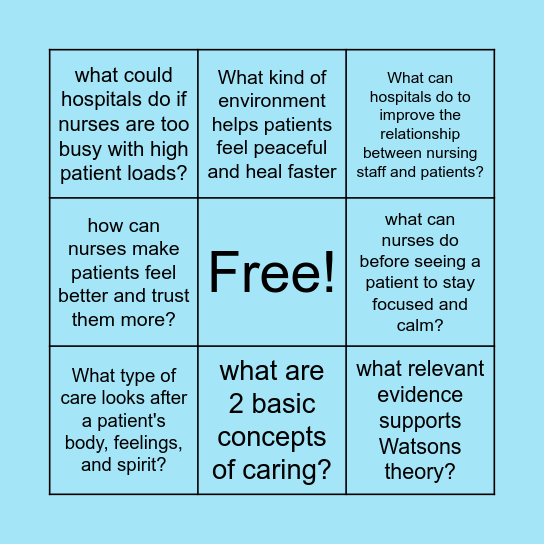 Jean Watsons Theory Bingo Card