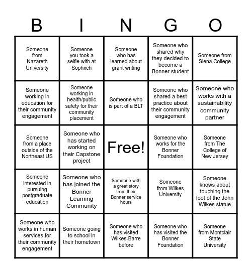 2025 NE Bonner Sophomore Exchange Bingo Card