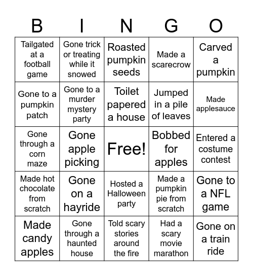 Have you ever: Autumn/Halloween edition Bingo Card