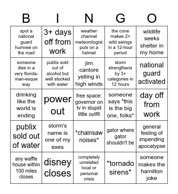 hurricane bingo Card