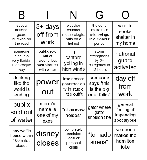 hurricane bingo Card