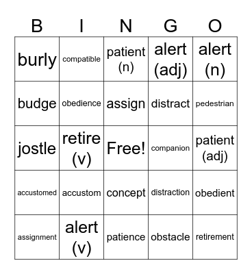 Wordly Wise Lesson 1 Bingo Card