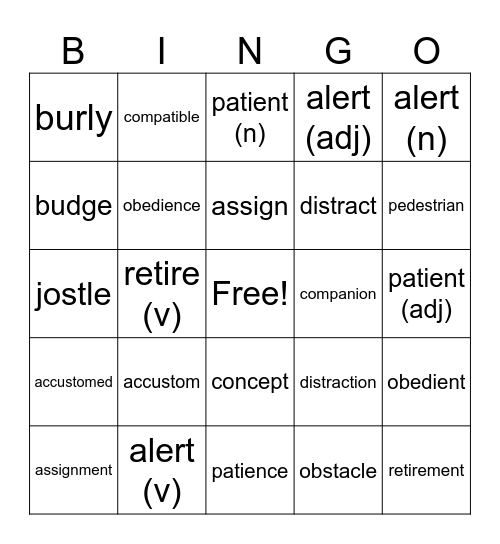 Wordly Wise Lesson 1 Bingo Card