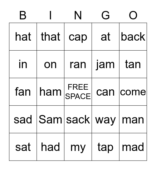 Sam, Come Back! Bingo Card