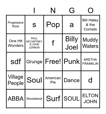 MUSIC! MUSIC! MUSIC! Bingo Card