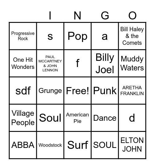 MUSIC! MUSIC! MUSIC! Bingo Card