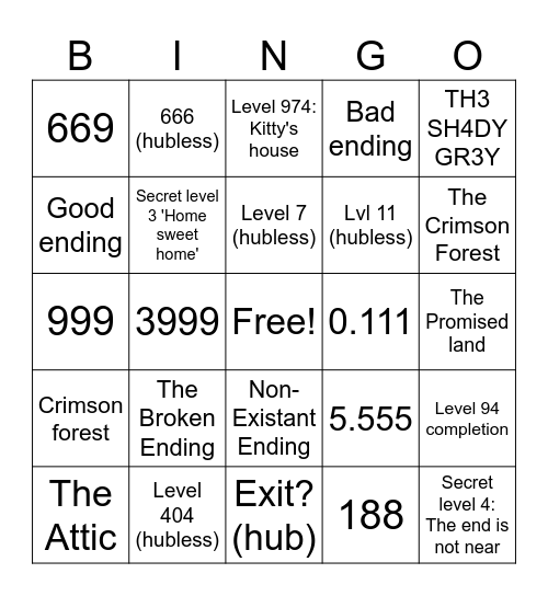Backrooms redacted bingo Card