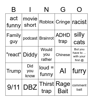YT short bingo Card