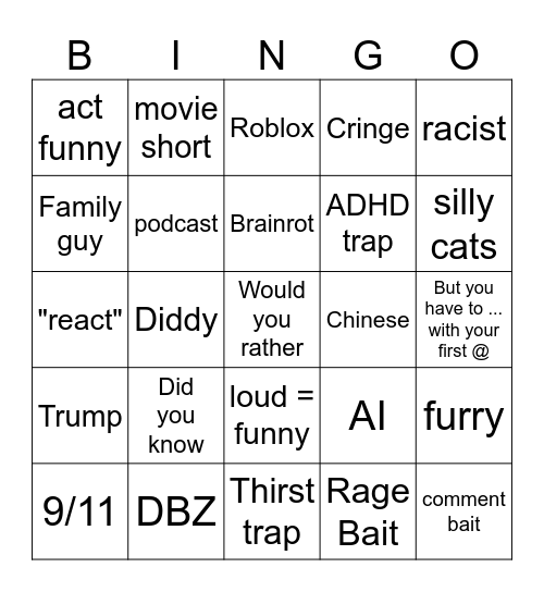 YT short bingo Card