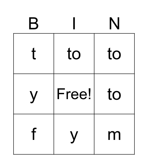 Letters and Words Bingo Card