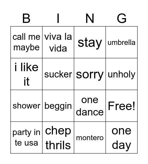 Bingo Musical Colono Bingo Card