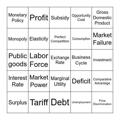 ECONO Bingo Card