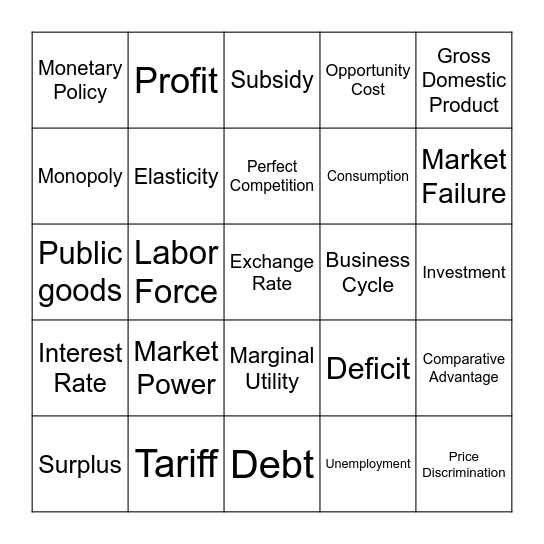 ECONO Bingo Card