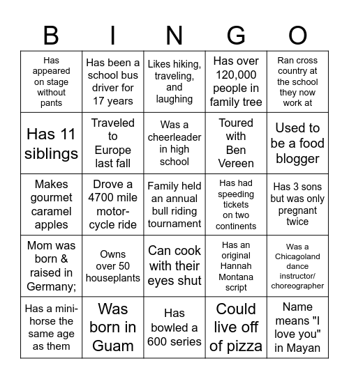 PLA Orientation Bingo Card